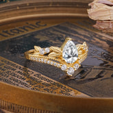 Nature-Inspired Pear-Cut Lab Diamond Couple's Engagement Ring Set